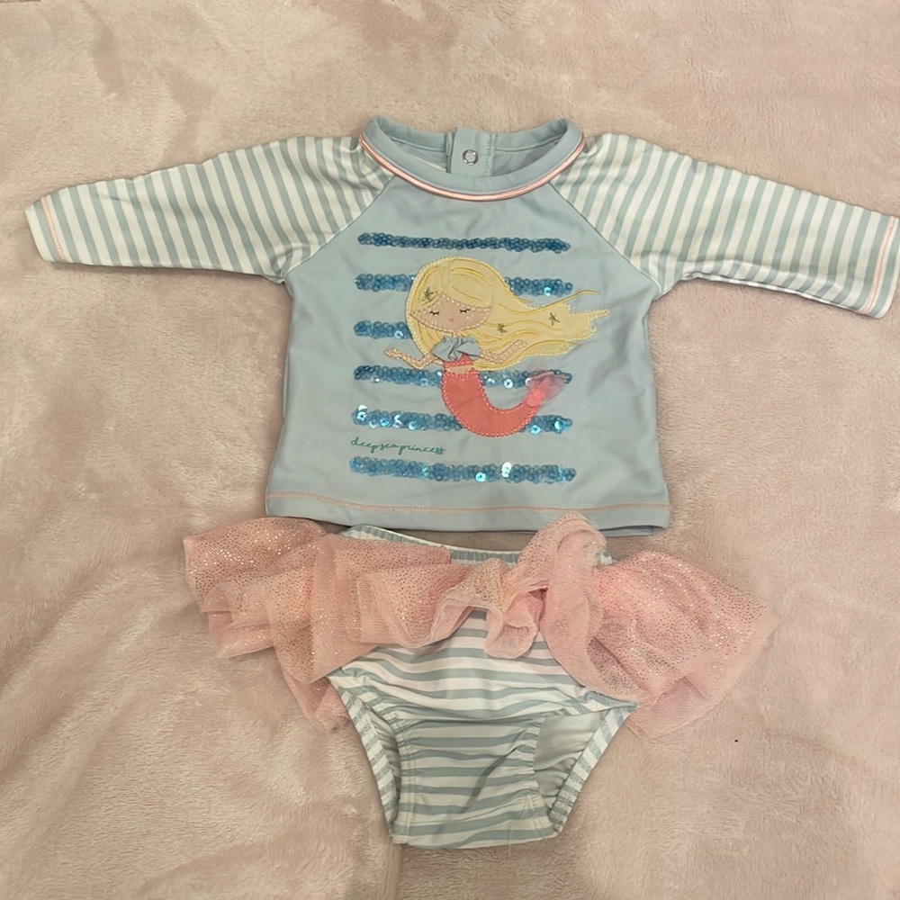 Mud pie mermaid swimsuit with tutu. 3-6 months.